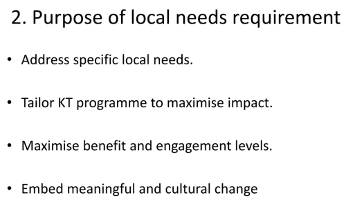 Local Needs were a focus of the knowledge transfer webinars